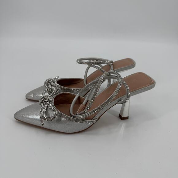 BCBGeneration Silver Rhinestone Metallic IIdy Pump Pointed Toe Heels Size 7.5 - Picture 4 of 11
